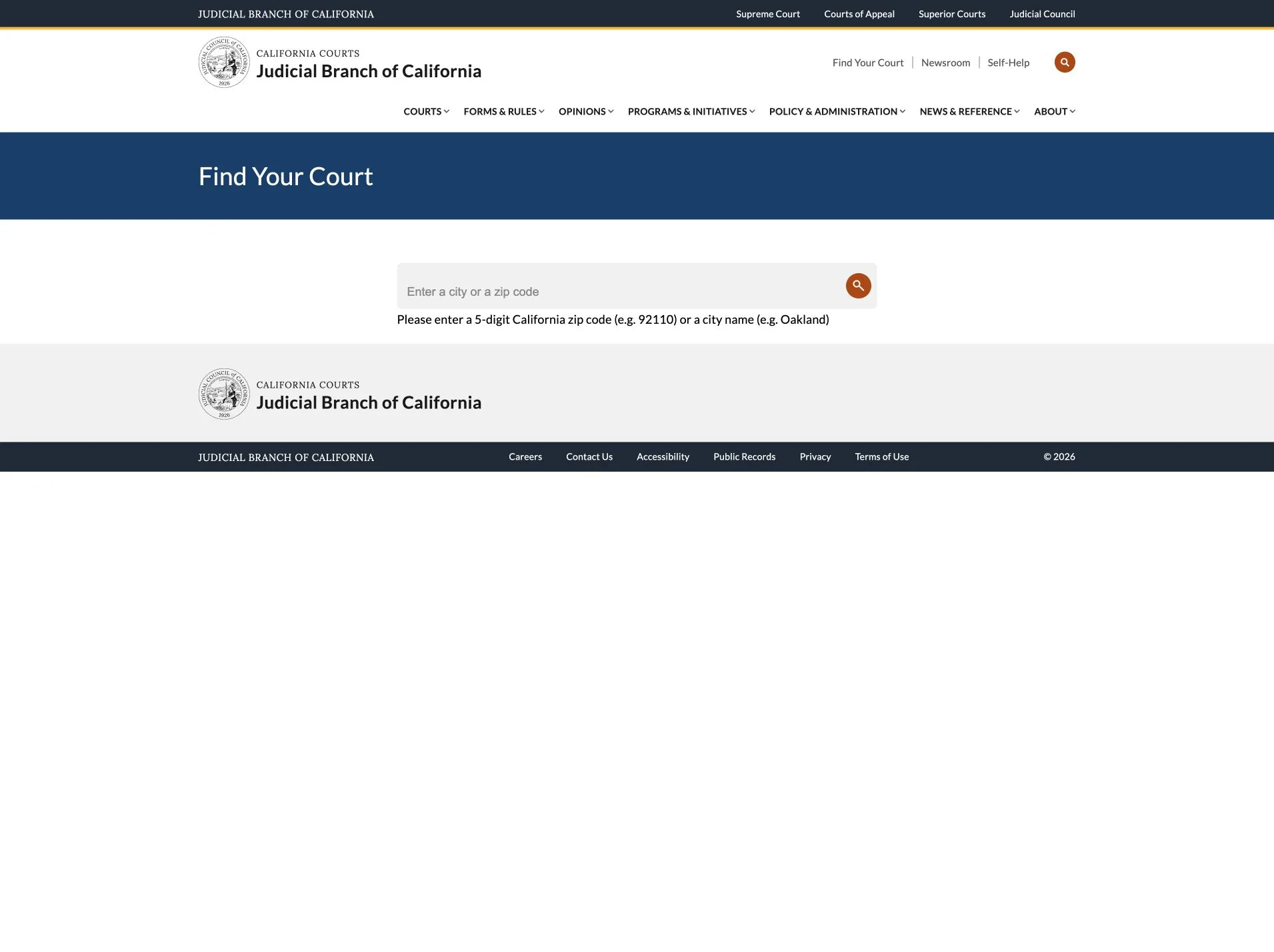 California Courts Find Your Court search interface