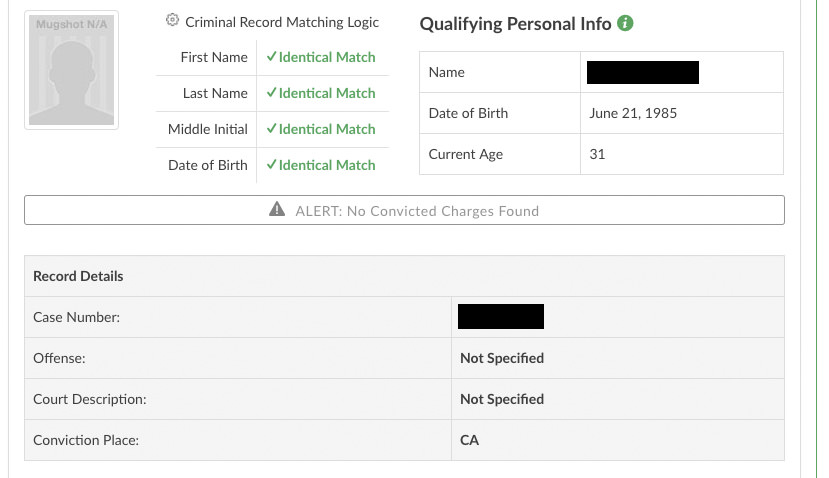 Instant Checkmate criminal and traffic records section