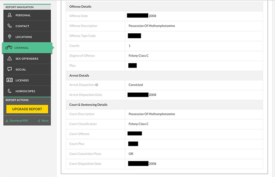 TruthFinder criminal records detail