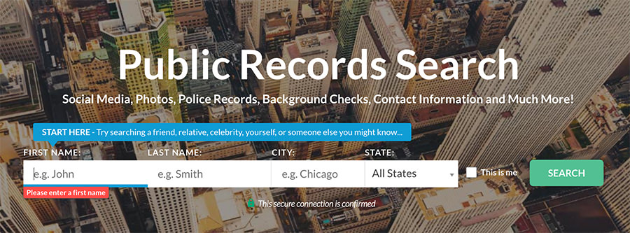 TruthFinder home page search interface